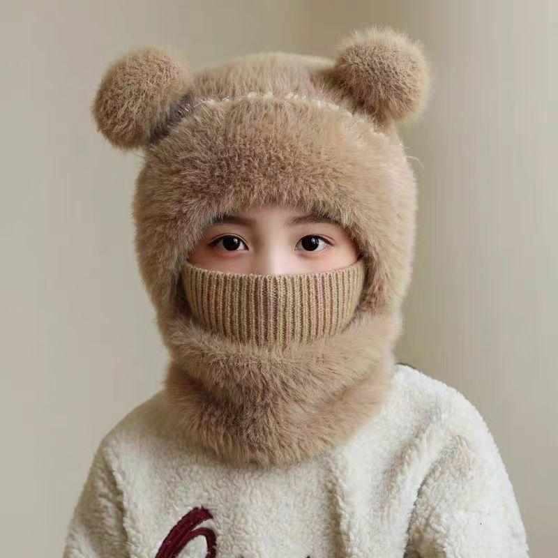 Children's Wool Knit Hooded Hat & Scarf Combo - Windproof, Ear-Protection Pullover for Boys & Girls