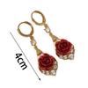 Retro-style Red Rose Earrings Fashionable Rose Teardrop Earrings New Rose Rhinestone Earrings