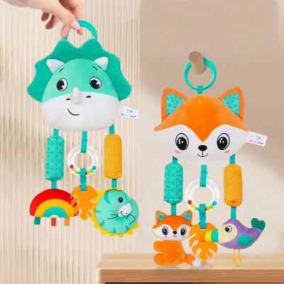 Crib Hanging Rattles Toys Baby Toys Cartoon Animal Spiral Hanging Toy with Ringing Bell Stroller Car Toys for Infant Newborn