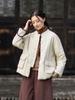 Silent Recitation: Women's Retro Quilted Vertical Stripe Cotton Jacket with Stand-up Collar and Frog Buttons