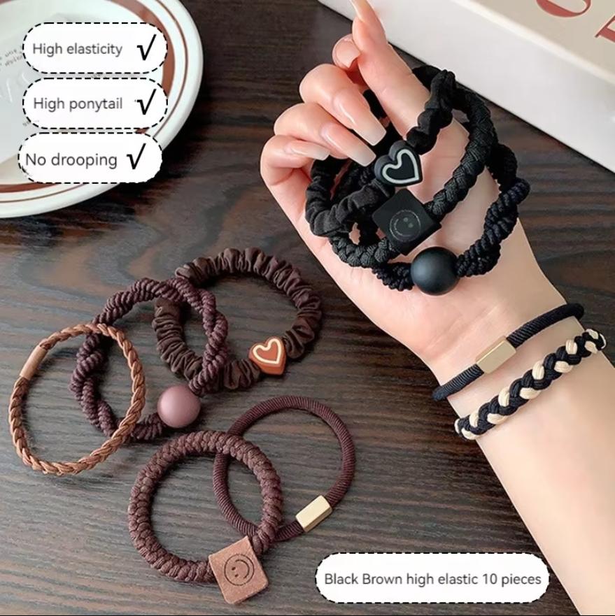 10PCS Women's Hair Ring Set Hair Accessories High Elasticity Leather Band Simple Temperament High Ponytail Durability New Style