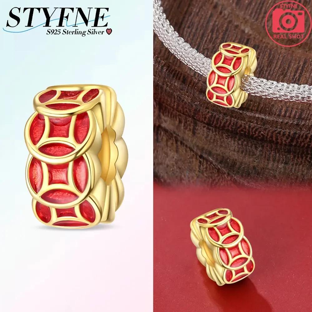 Original Copper Red New Year God Wealth Firecracker Pendant Gold Coin Beads Fit Bracelet Women Diy Gift Accessory