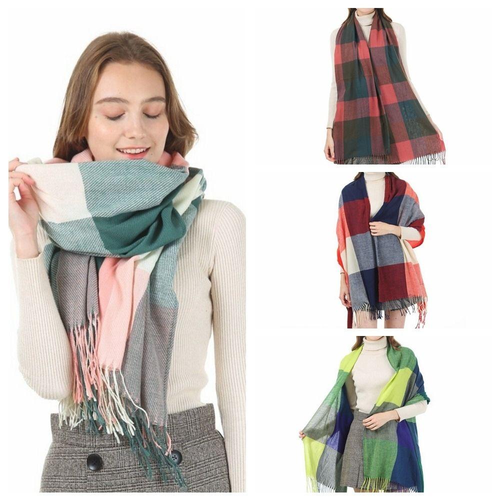 Keep Warm Plaid Scarf Thick Shawl Wrap Casual Imitation Cashmere Shawl  Autumn Winter