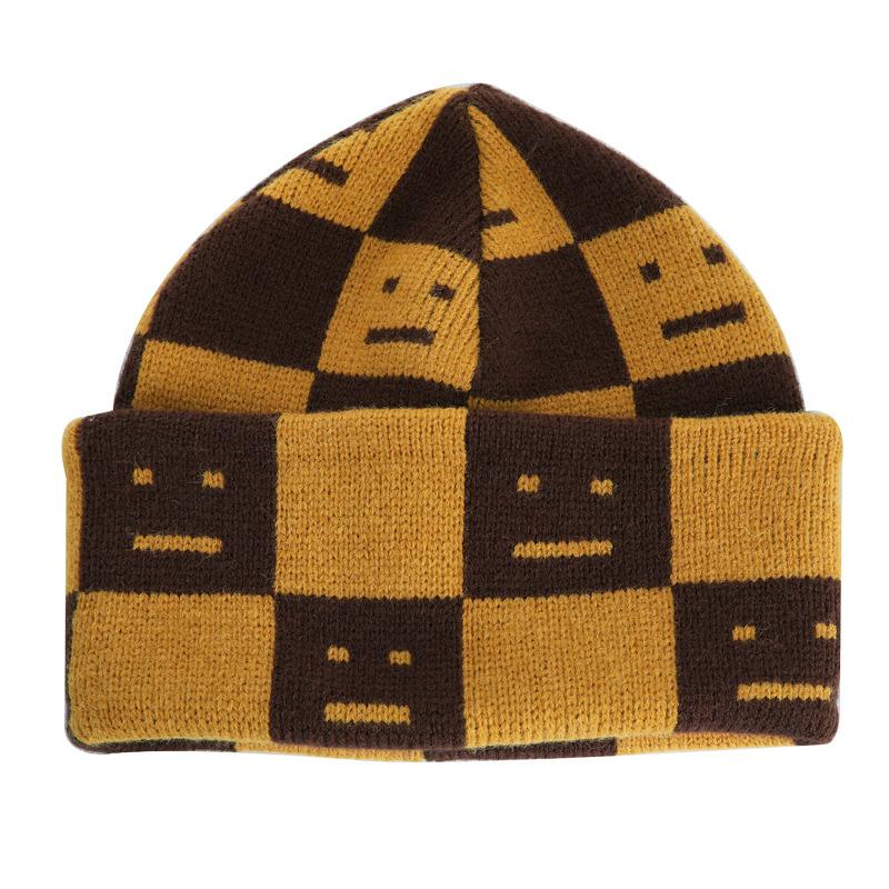 Cold Hat Women's Street Big Hat, Warm Around Autumn and Winter, Thickened Knitted Hat Women's Fashion Ear Protection, Smiling Face, Wool Hat Women