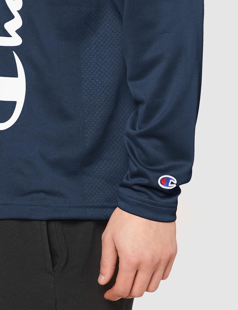 Champion Pánské tričko s dlouhým rukávem a kulatým výstřihem s UV ochranou, rychleschnoucí, s logem, tmavě modré, velikost L, (C3-XS401)