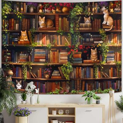 VIKAMA Dark Magic Bookshelf Tapestry Hippie Saint Rowan Tapestry Wall Hanging Living Room Bedroom Library Book Tapestry