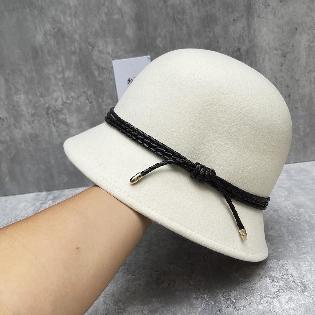 White Moonlight Wearing Australian Hair Top Hat Women'S French Hepburn Style Showing Face Small Wool Bucket Hat