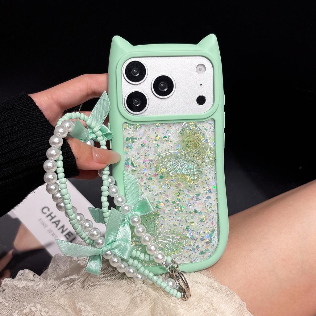 Cute Cat Ears Butterfly Transparent Lanyard Case for iPhone 17e 16 15 14 13 12 Pro Max 17 Air 11 Large Window Soft Edges Cover