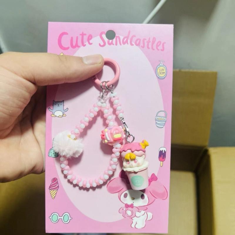 Kawaii Cartoon Doll Keychain Cute  Beaded Keychain Bag Decoration Accessories Universal Mobile Phone Pendant Gifts