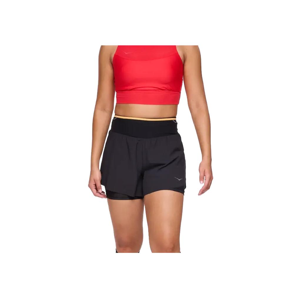 HOKA ONE ONE Solid Color Comfortable Breathable Mid Waist Trail Running Shorts Women Shorts Black 1141741-BLK