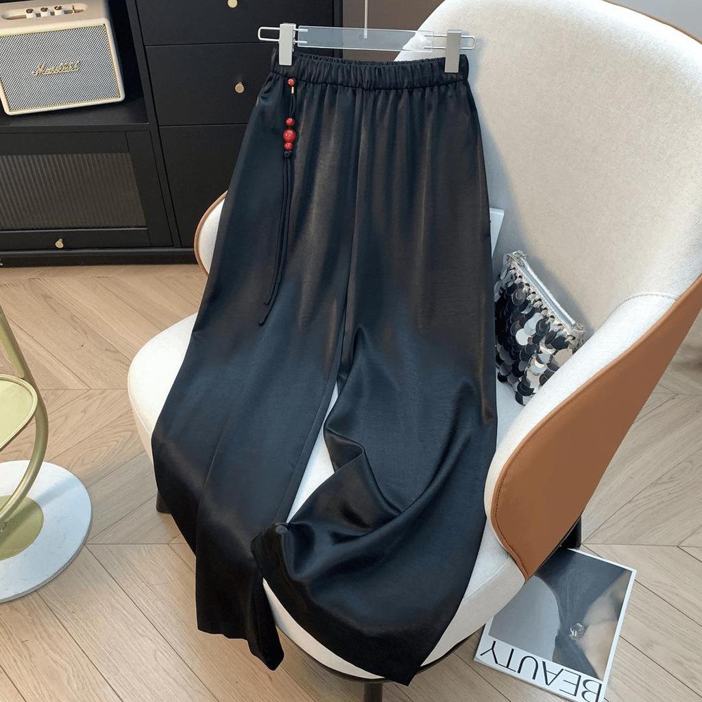 Women's 2026 Silk Satin High Waist Straight-Leg Pants - Slimming & Stretchy for Middle-Aged Moms