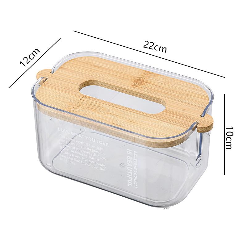 1pcs Nordic Minimalist Transparent Tissue Box Bamboo Lid Tissue Storage Box for Home Living Room Dining Table Paper Box