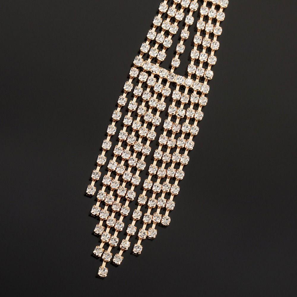 Charm Tie Shape Necklace Exaggerated Crystal Chain Choker Creative Rhinestone Tassel Necklace  Gift