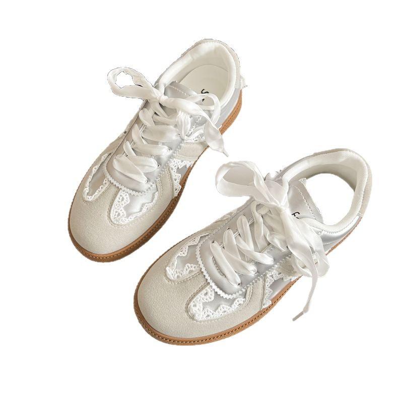 Retro silver ballet style platform German training shoes women's 2025 new spring and autumn lightweight board shoes versatile sports little white shoe
