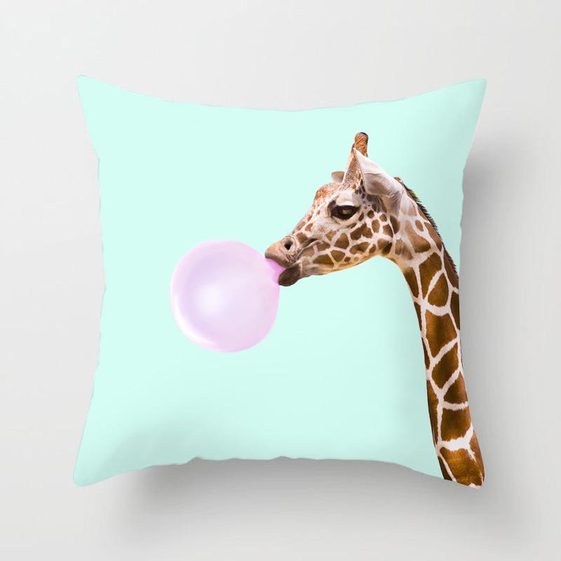 Pillow Print Cartoon Flamingo Grass Mud Horse Cushion Peach Leather Velvet Polyester Pillow Cover