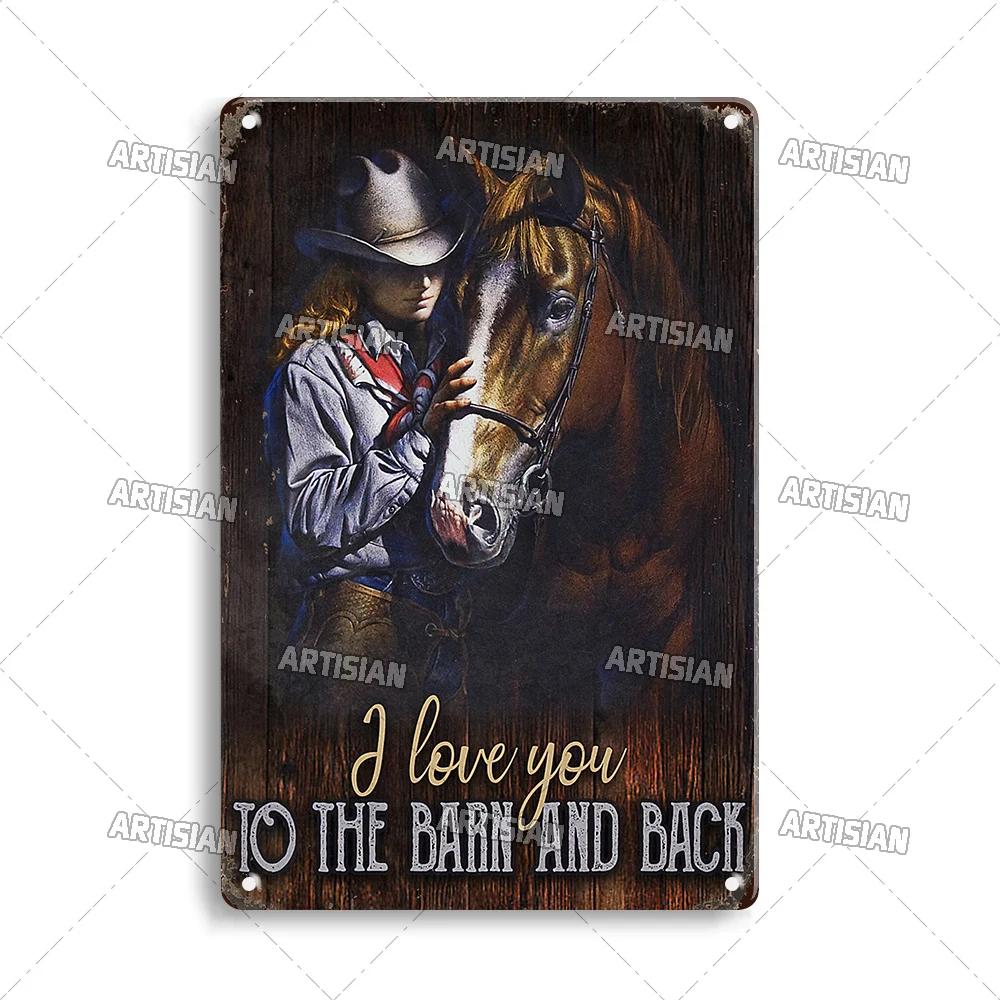 Artisian Ride Horse Metal Poster Cowgirl Cowboy Tin Plate Horse Racing Decorative Sign Wall Decor Garage Bar Pub Club Hotel Cafe