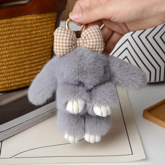 Plush Bunny Keychain Furry Faux Fur Rabbit Pendant Key Chain Soft Animal Keyring Accessory for Women Purse Backpack Decor