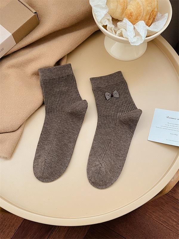 Early Autumn Embroidery Cute Cartoon Puppy Socks Striped Cotton Boneless Cloth Label Socks For Women Korean Students