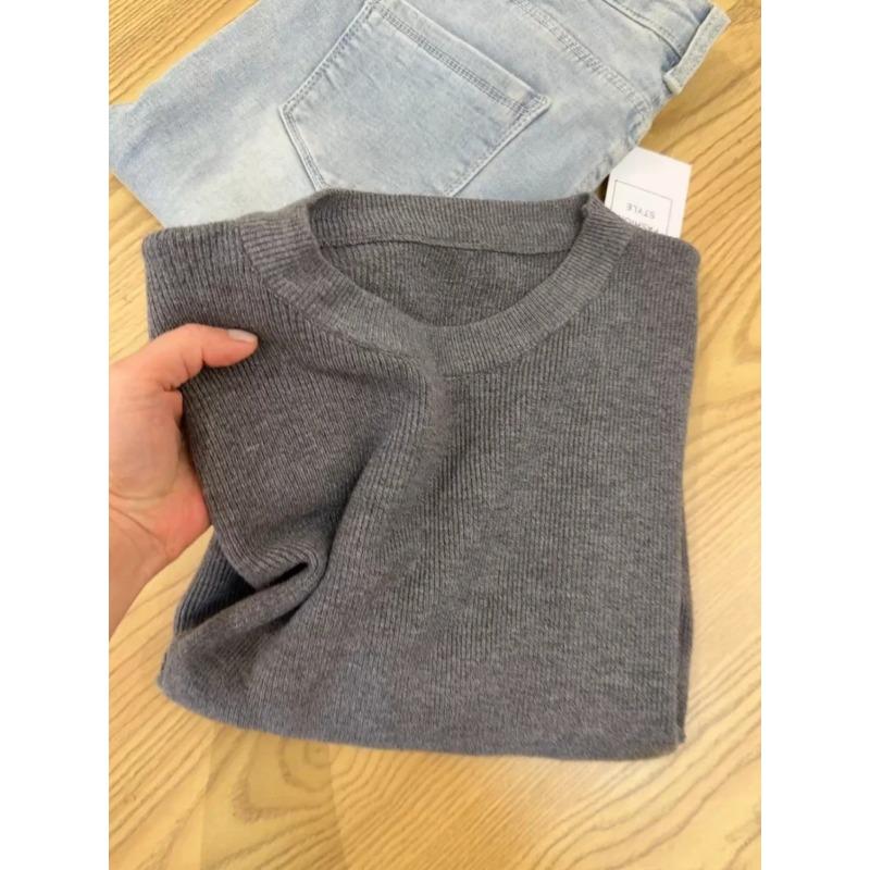 

Temperament slim-fit sweater knitted sweater women s spring relaxation Spice girl inner bottoming shirt long-sleeved top L серый