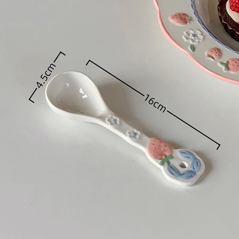 Roztomilá keramická lžička pod glazurou, dlouhá rukojeť, ideální pro domácí dezertní lžičku, jogurt, ovesnou kaši
