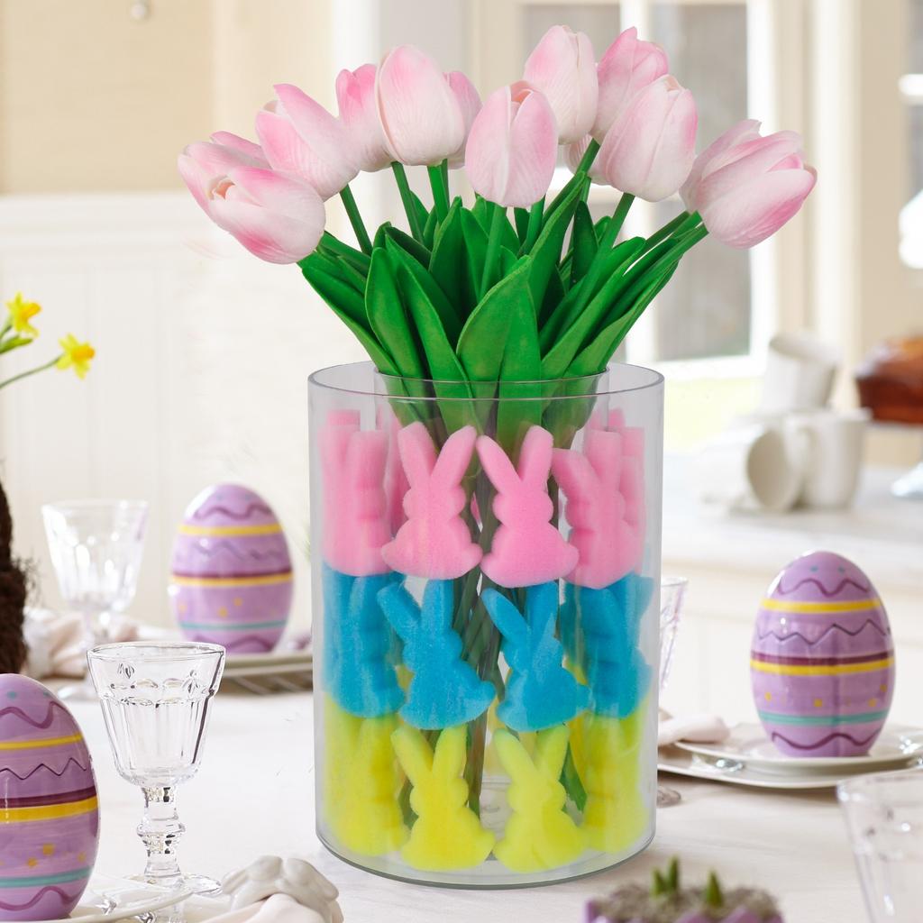 Easter Bunny With Tulips High Elastic Sponge Stamping Flower Arrangement PU Sponge
