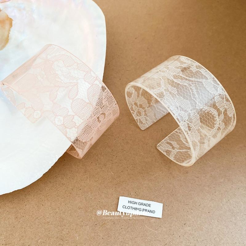 Süßes Mädchen~ Transparenter Spitzebedruckter Acryl Offener Armreif Süßes und Cooles Design Armband Damen Mode Schmuck