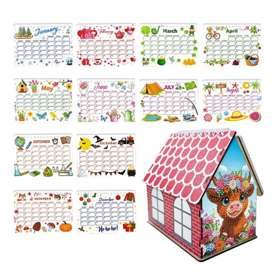 DIY Desk Calendar 2026 Diamond Art Calendar Crafting Kit Cute House Tabletop Calendar Monthly Planner Decoration for Home Office Bedroom