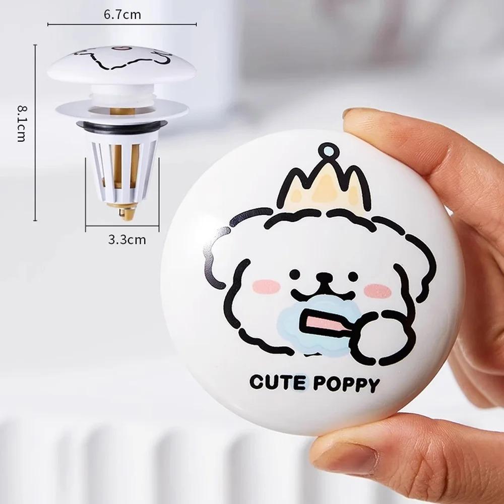 

Cute Cartoon Style Universal Sink Plug Stopper Washbasin Ceramics Core Bounce Up Drain Filter Sink Drain Plug Anti-Clog Anti odor Filter