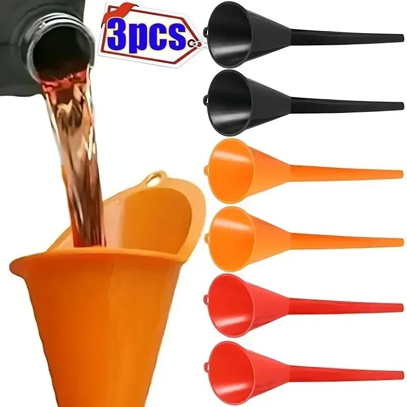 1-3PCS Car Long Stem Fuel Funnel Oil Fuel Filling Tools Anti-splash Plastic Oil Funnel Car Motorcycle Refueling Tools