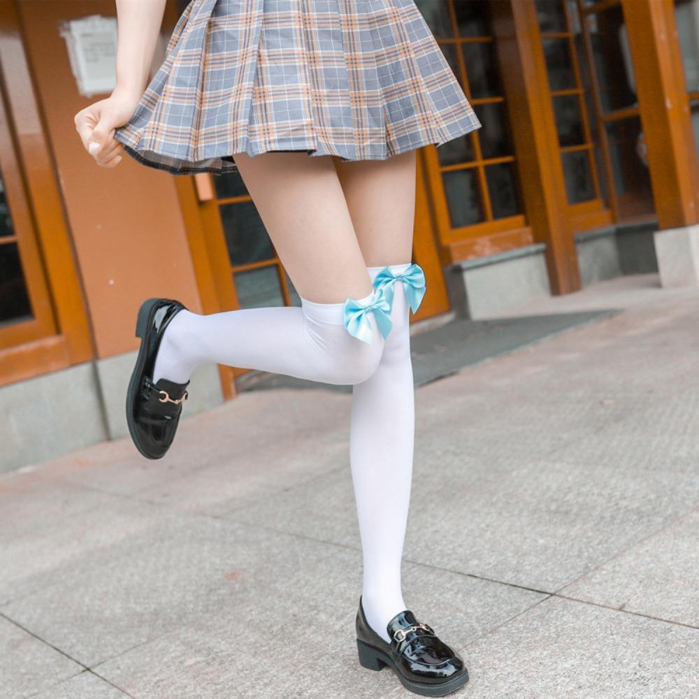 Japanese Long Tube Lolita Stockings, Bow White Sexy Women's Thigh Socks, Velvet High Stockings