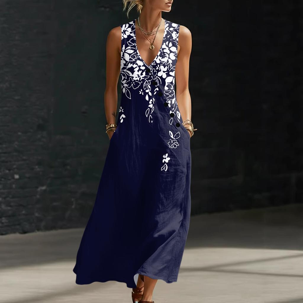 Sommerkleider für Damen, fließendes, lässiges Midikleid, Strandkleid mit Taschen