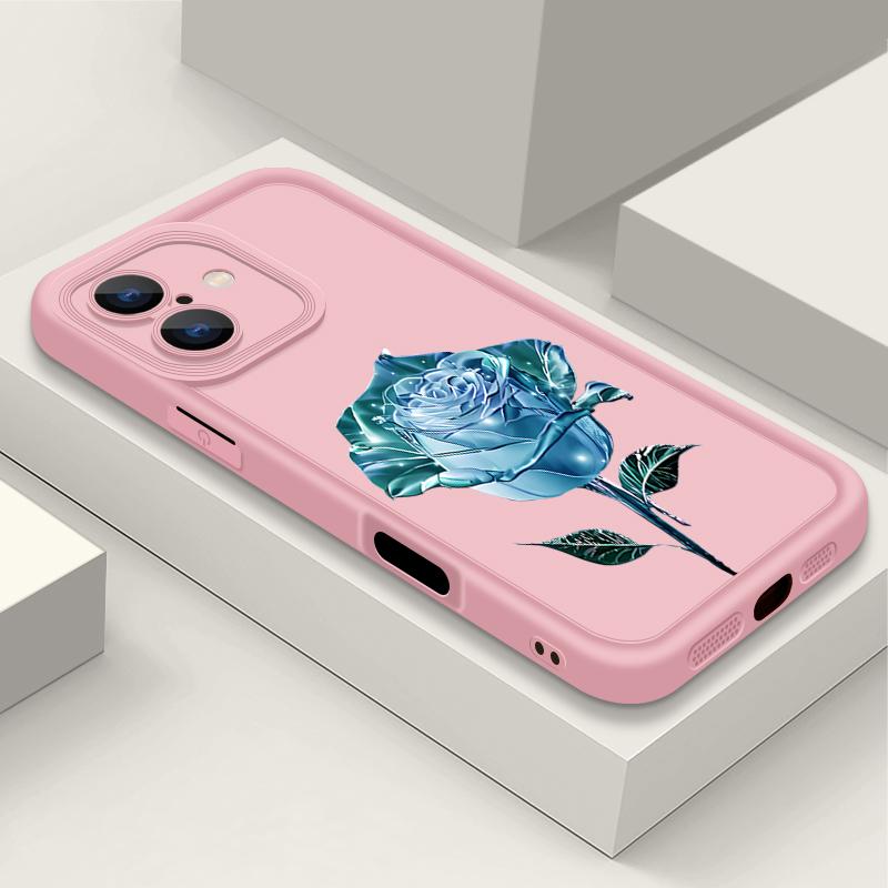 Husă Moale Mată cu Imprimeu Floare Roz Cristal Albastru Pentru iPhone 16 Pro Max 15 14 Pro 13 12 11 XS XR 8 7 Protecție Obiectiv Rezistentă la Șocuri Husă Telefon TPU