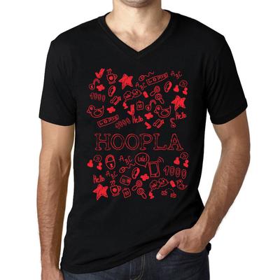Herren Vintage T-Shirt Grafik T-Shirt V-Ausschnitt Doodle Art Hoopla Deep Black Red Text