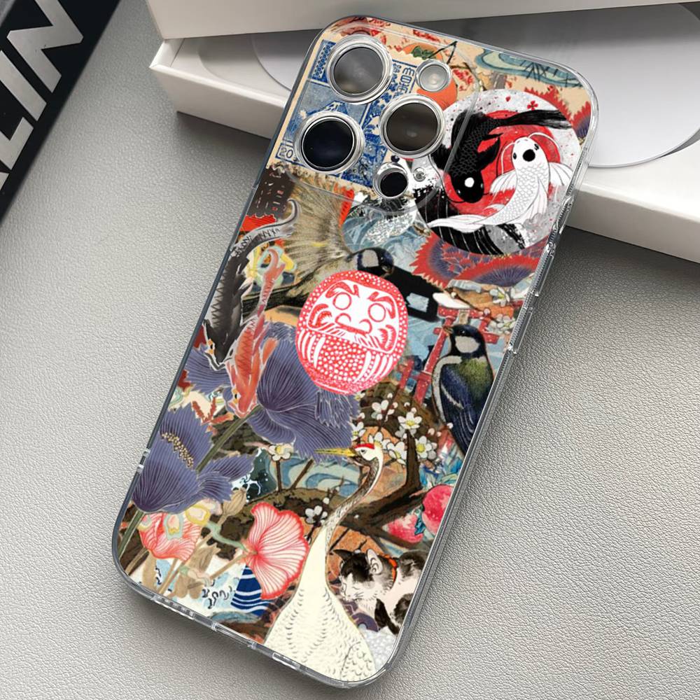 China Chic Mosaic Graffiti Green Rattan Phone Case For iPhone 17 15 14 13 11 12 16 Pro Max Plus Mini Transparent Silicone Soft