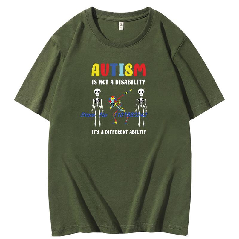 Autism Is Not A Disability Its A Different Ability Graphic T Shirts Unisex Summer Short Sleeve T Shirt Cotton Print T Shirt