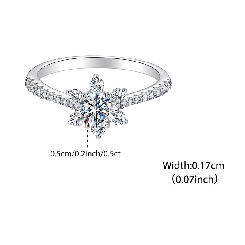WOSTU 0.5 CT Flower Moissanite Engagement Rings for Women , 925 Silver Snowflower Diamount Cut Band Rings Wedding Gift
