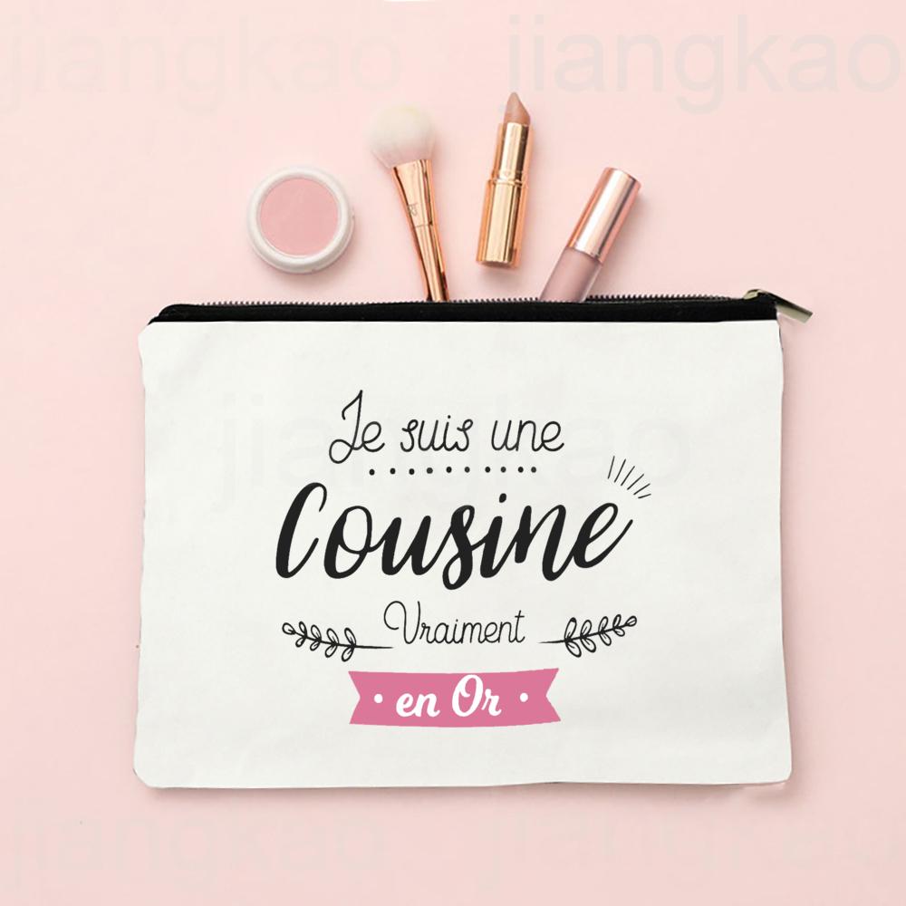 Best Cousin In The World French Print Makeup Bag Pouch Women Travel Neceser Toiletry Storage Bags Cosmetic Bag Gift for Cousins