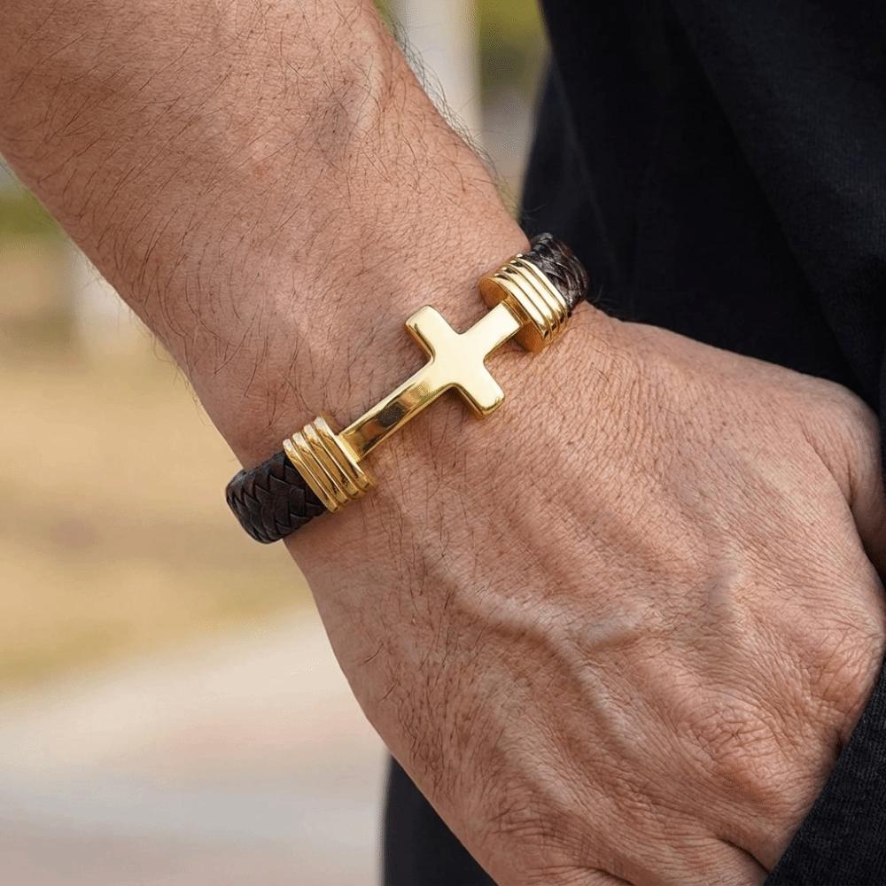 Magnetic Buckle Cross Leather Bracelet Multi-Strand Braiding Christian Bracelet Gift for Boyfriend