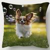 1pc Pillowcase, Papillon Dog Happily Chasing Bubbles in The Park, 45Cm X 45Cm, Soft And Smooth Texture Polyester Short Plush Fabric, Single-Sided Prin
