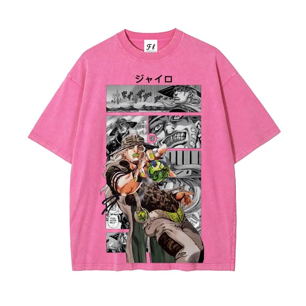Japanese Anime JoJo's Bizarre Adventure T Shirt Y2k Washed T-shirt Summer Short Sleeve Cotton O-Neck Tee Top Men Unisex Clothing