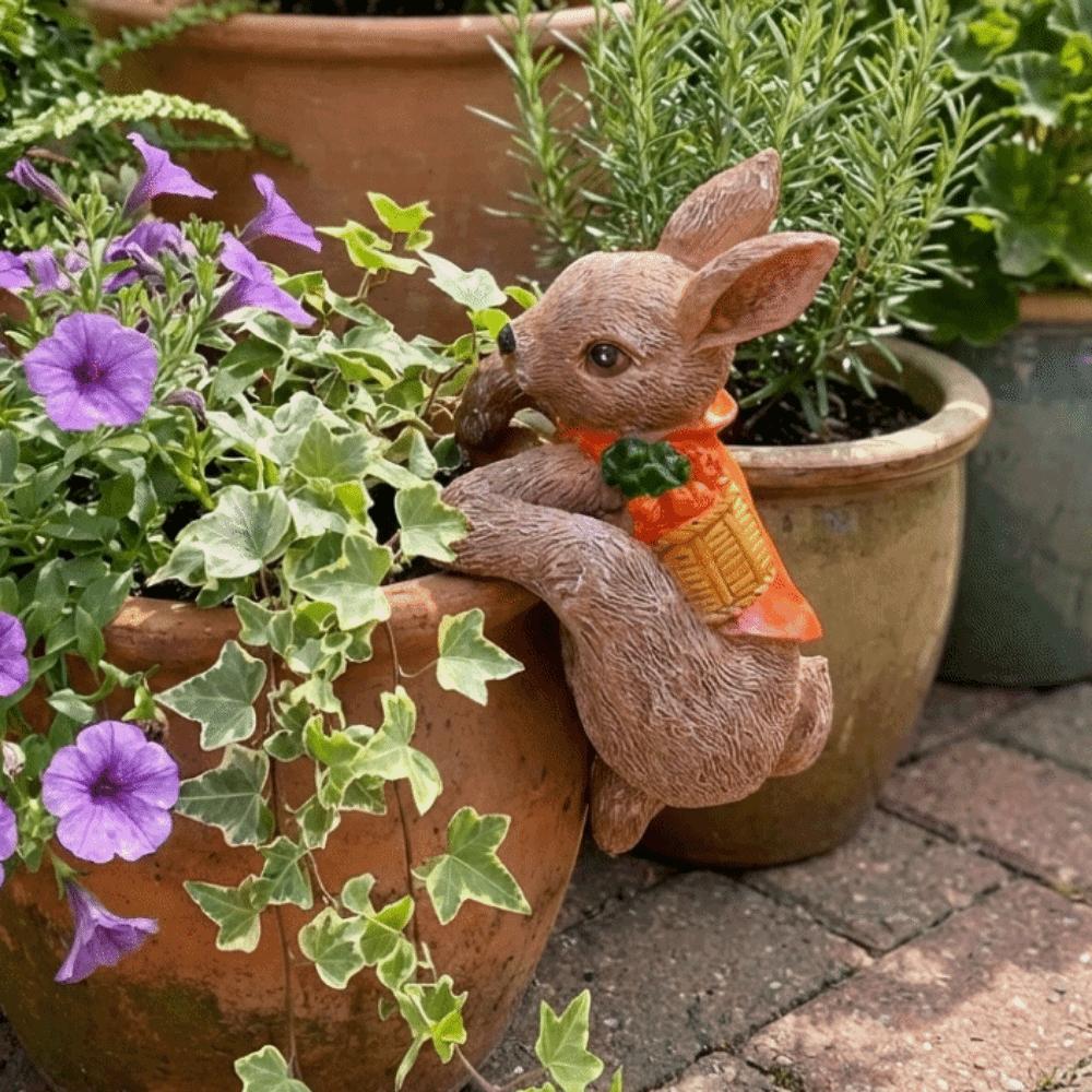 Adorable Rabbit Flower Pot Hanger Resin Bunny Statue Climbing Bunny Figurine  Lawn Patio