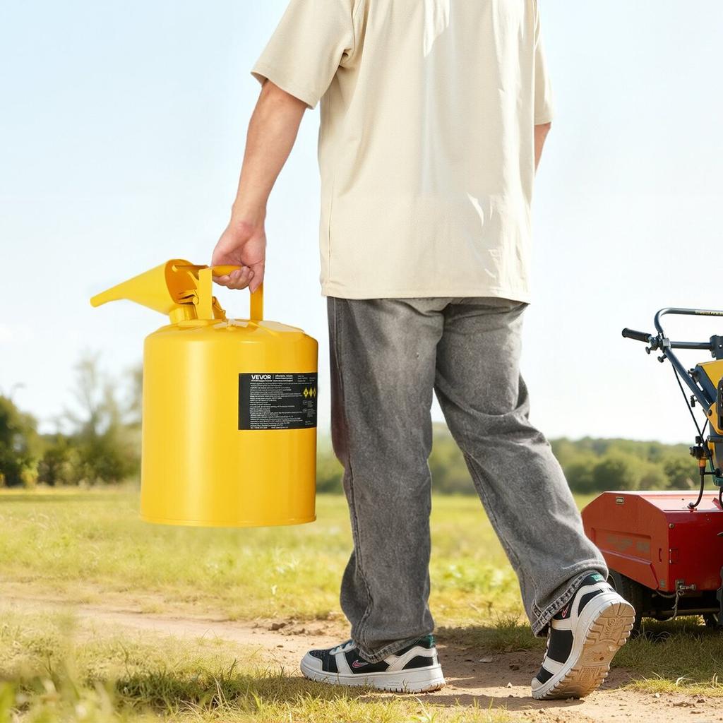 Safety Can, 19 L Type I Yellow Safety Can for Diesel with Stainless Steel Flame Arrester, Self-Closing Lid, and PE Funnel, Carbon Steel Flammable Fuel