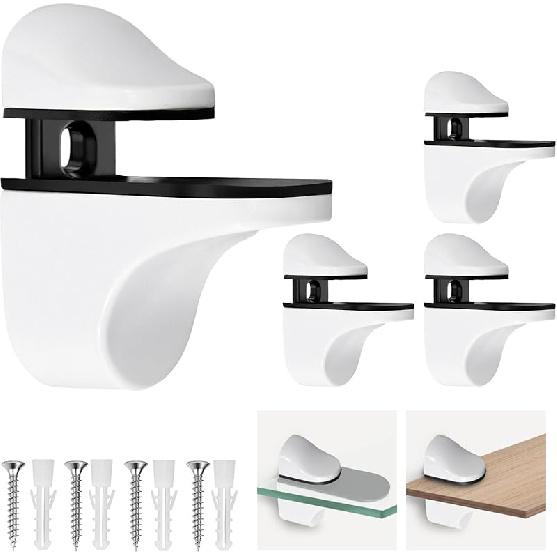 4Pcs Glass Shelf Brackets, Glass Clamp Wall-Mounted, Glass Shelf Holder, Floating Wood and Glass Bracket, Adjustable Glass Shelf Bracket For