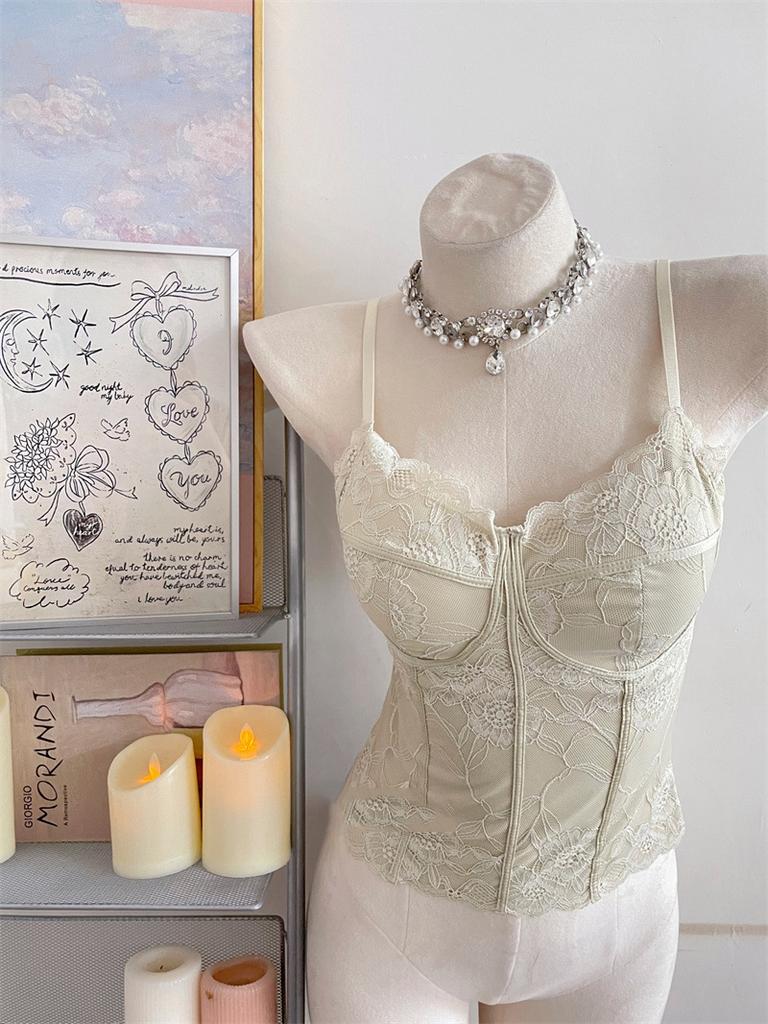 Women's Fleece Lined Lace Camisole Corset Top Built In Padded Bra Slim Spaghetti Strap Warm Fall Tank Top