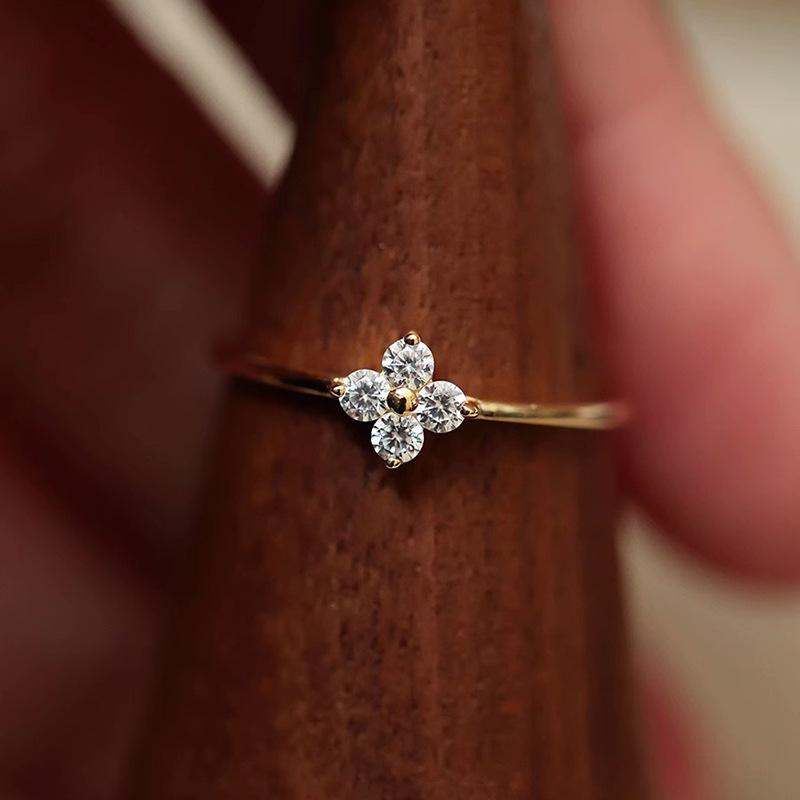 925 Silver Zircon Crystal Clover Flower Finger Rings for Women Fashion Wedding Engagement Party Charm Jewelry