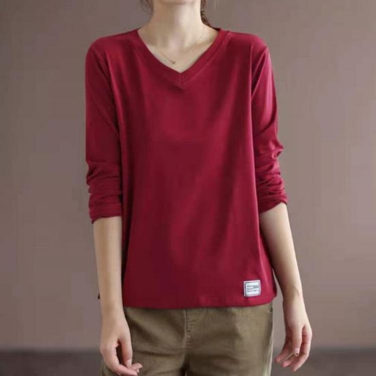 Streetwear Women Long Sleeve Top Solid Color Neck Tshirt Bottoming