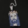 THE BLING KING Eiskristall Zweifarbig RIESIGER Jesus Anhänger Halskette Voll Eiskristall Blau Zirkonia Charm Halskette Hiphop Schmuck