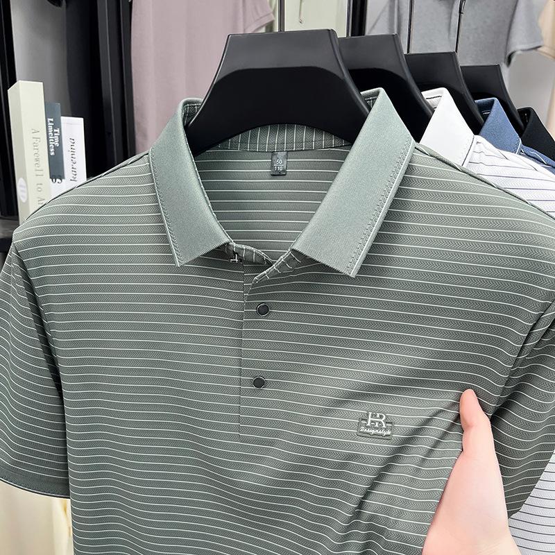 Counter Quality, High-End Embroidered Polo Shirt, Half-Sleeved T-Shirt, Lapel Collar Striped Casual Short-Sleeved Men'S Top