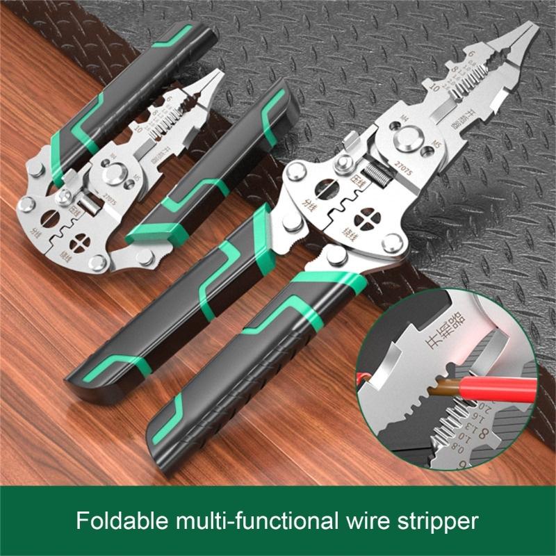 Foldable Wire Stripper Crimping Pliers Tool Multi Function Design For Electrician Work With Compact Steel Construction