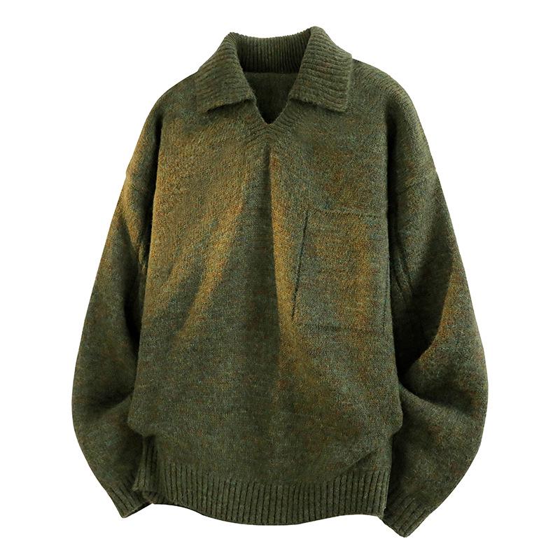 

ACU Men s Retro Polo Collar V-Neck Knit Sweater 3XL зелений